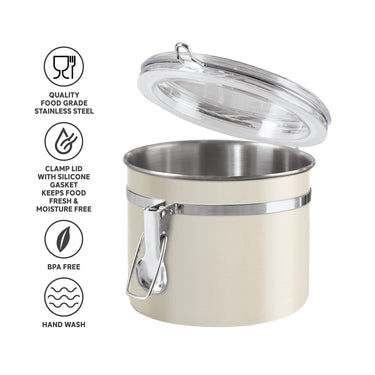 Oggi Stainless Steel Kitchen Canister 26 fl oz, Gray - Airtight Clamp Lid, Clear See-Thru Top - Ideal for Kitchen Storage, Food Storage, Pantry Storage. Size 5